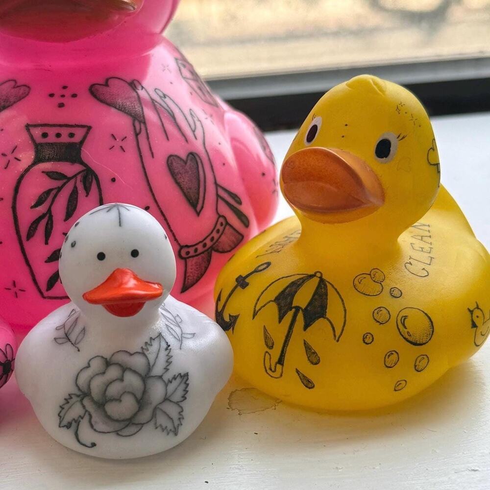 Tattooed Rubber Ducky - 3" small-medium yellow ducks